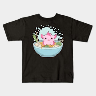 cute Axolotl Eating Ramen Noodles adorable Kids T-Shirt